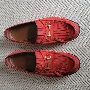AUTHENTIC GUCCI Flame Red Suede Loafers